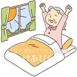 気持ちよく目覚める高齢者のイラスト