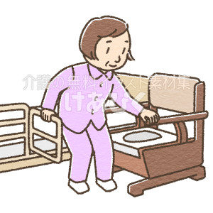 ベッドからポータブルトイレへ移動しているイラスト