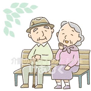 ベンチに座る高齢夫婦のイラスト