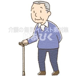 杖を使って歩く高齢者のイラスト