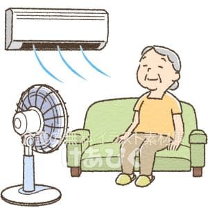 涼しい部屋で過ごす高齢者のイラスト