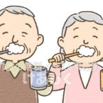 歯を磨く高齢者夫婦のイラスト