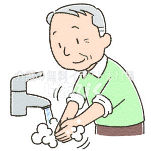 手を洗う高齢者のイラスト