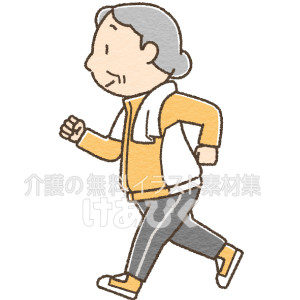 ジョギングをする高齢者のイラスト（女性）