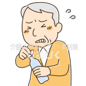 蓋が開けられない高齢者のイラスト