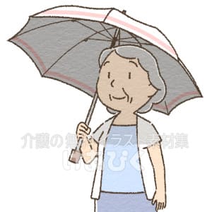 日傘をさす高齢女性のイラスト