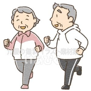 ジョギングをする高齢夫婦のイラスト