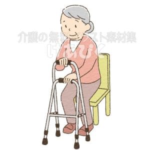 サイドケインを使って立ち上がる高齢者のイラスト