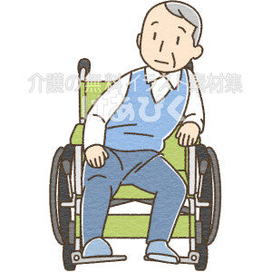 車椅子上でななめ座りをしているイラスト