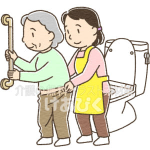 トイレで着脱介助をするイラスト