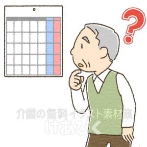 日にちがわからなくなる高齢者のイラスト(見当識障害)