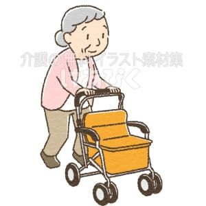 シルバーカーを使う高齢者のイラスト