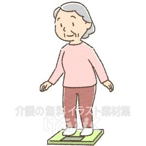 体重をはかる高齢者のイラスト