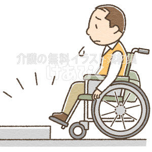 車椅子で段差を越えられないイラスト