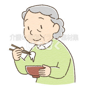 お雑煮（お餅）を食べる高齢者のイラスト